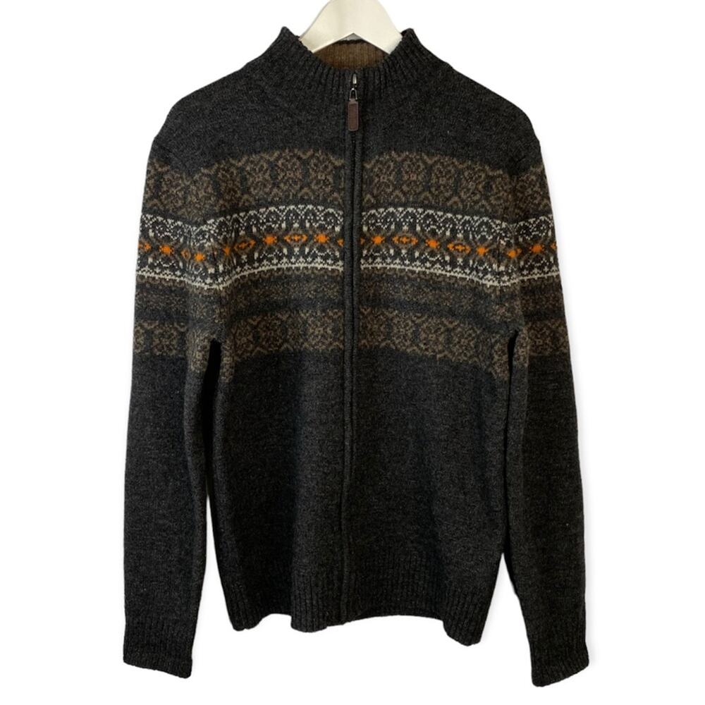 Telluride Clothing Fair-Isle Full Zip Cardigan Wool Blend Charcoal Gray Medium - Picture 13 of 13